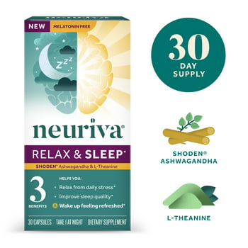 L-Theanine & Ashwagandha  Support Supplement - Neuriva Relax &  (30 count), Nightly  Support Supplement, Clinically Tested Ashwagandha