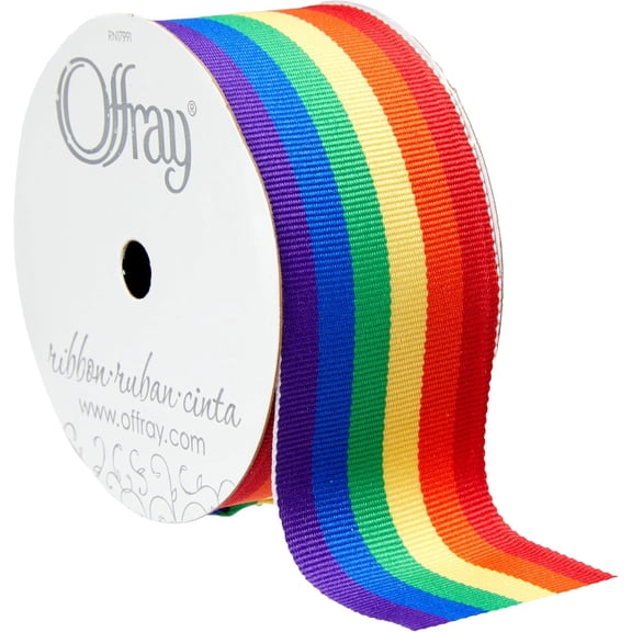 Offray 351091 1.5" Wide Taffeta Craft and Decorative Pride Ribbon, 9-Foot Spool, Rainbow Stripe