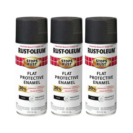 (3 Pack) Rust-Oleum Stops Rust Advanced Flat Black Protective Enamel Spray Paint, 12