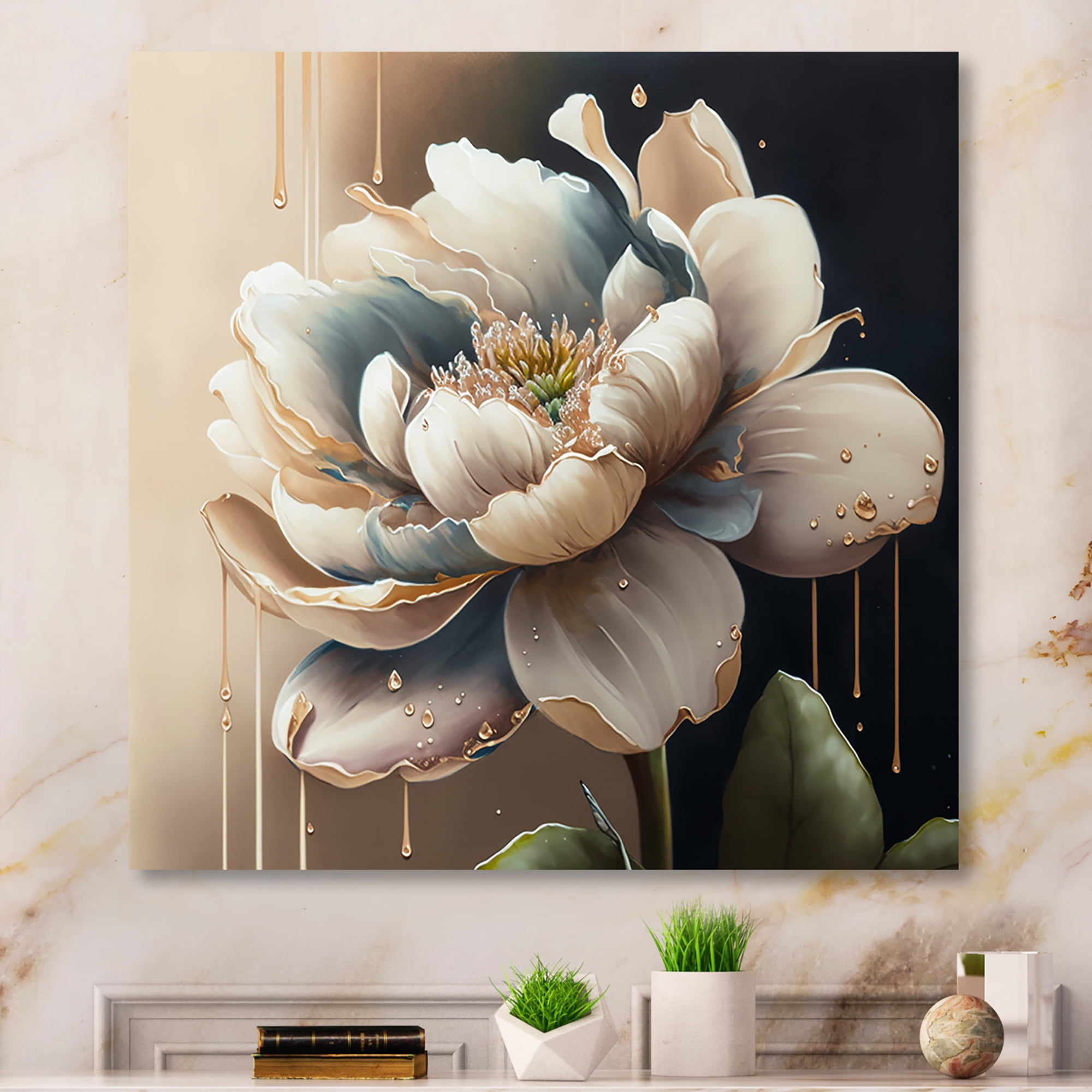 Designart Cream White Flower Canvas Wall Art