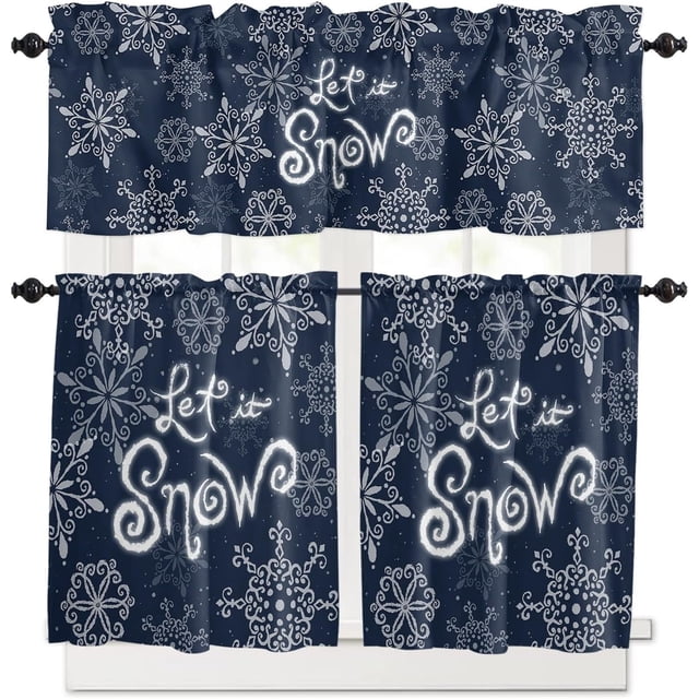 Christmas Kitchen Curtain Set Snowflake Winter Curtain Rod Pocket Kitchen Tier Curtains Valance Set 3 Piece Let it Snow Red Christmas Window Curtain Valance Tier Set 54 in x 36 in