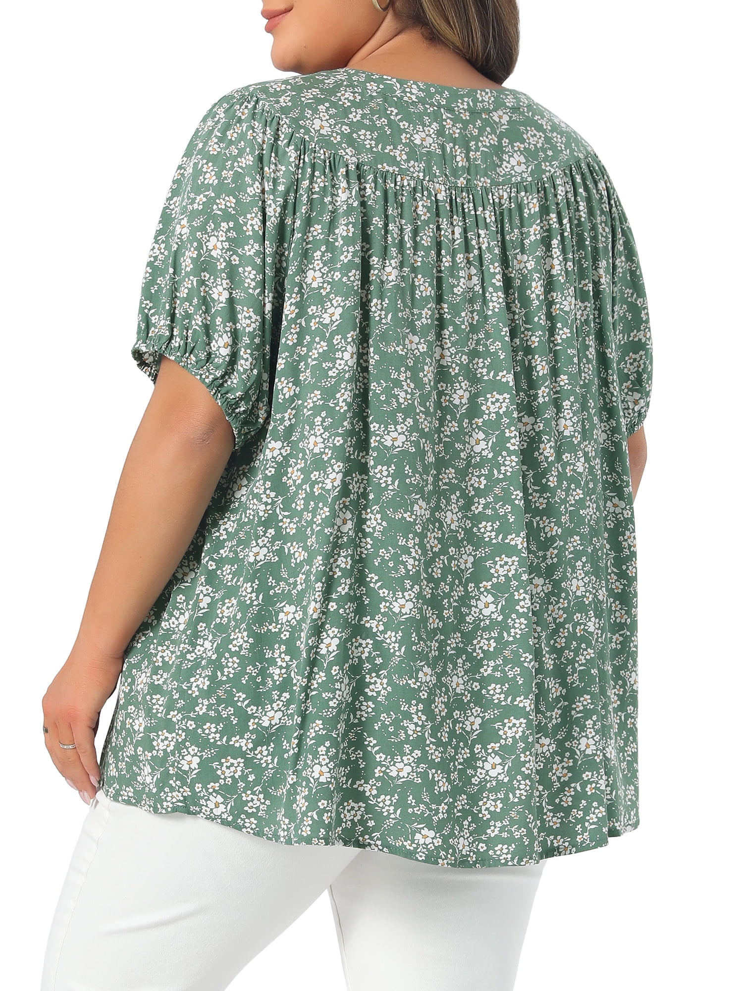 DARING DIVA Women's Plus Button Down Short Sleeve Casual V Neck Summer Tops 4X Green