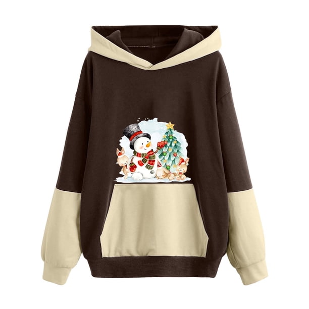 Blusa de manga larga con estampado navideño informal a la moda para mujer, suéter con bolsillo, sudaderas con capucha Fridja bvmnju5847