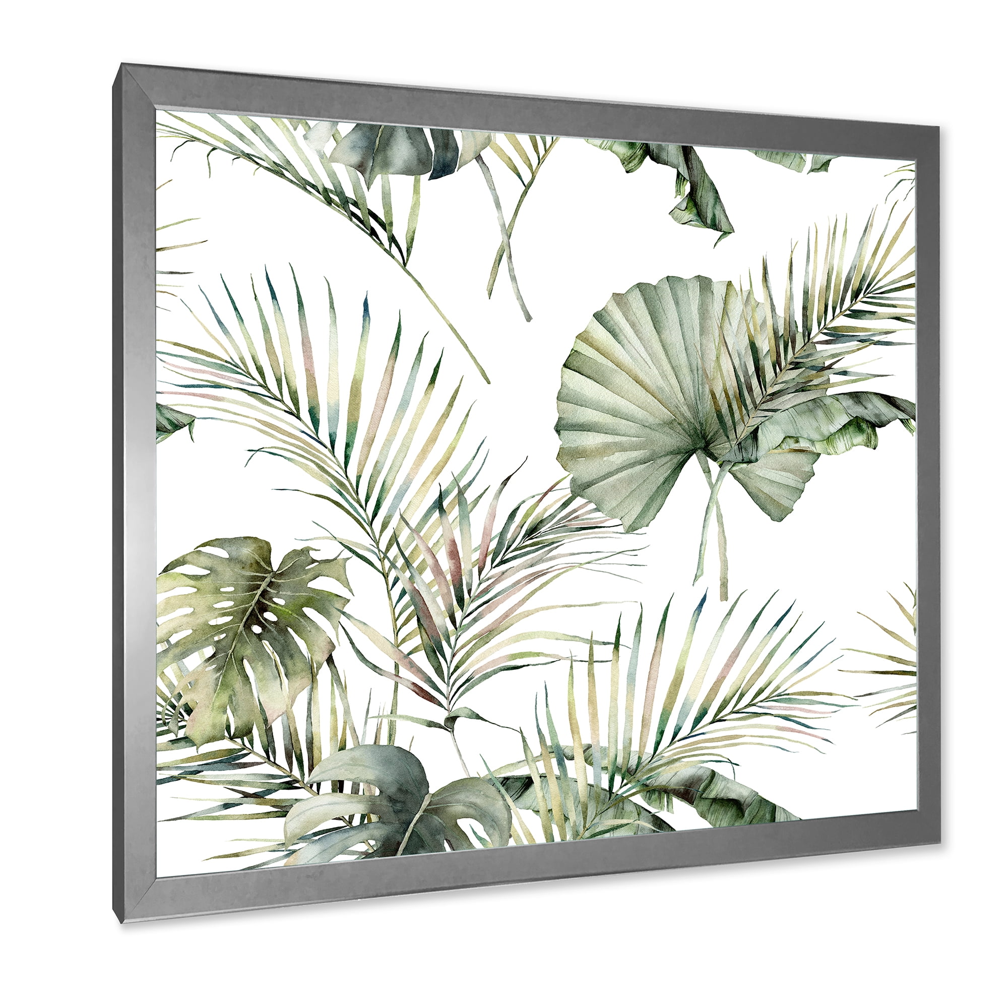 Designart 'Monstera and Coconut Leaves With Tropical Pattern' Traditional Framed Art Print
