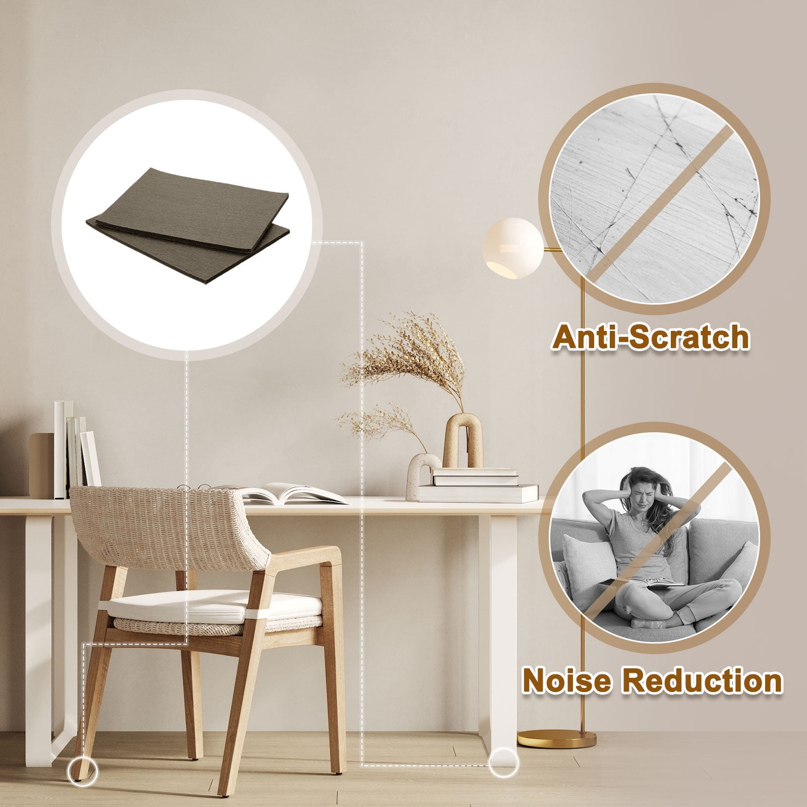 Felt Furniture Pads, 24Pack 7.87" x 5.91" Adhesive Backed Non-slip Anti-scratch Felt Pad for Protecting Hardwood Floor, Brown