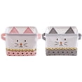 thumbnail image 1 of Juego de 2 cestas de almacenamiento plegables de lino y algodón, pequeñas cajas de almacenamiento impermeables para organizar juguetes, accesorios de maquillaje, lindo gato, rosa y gris, 1 of 5