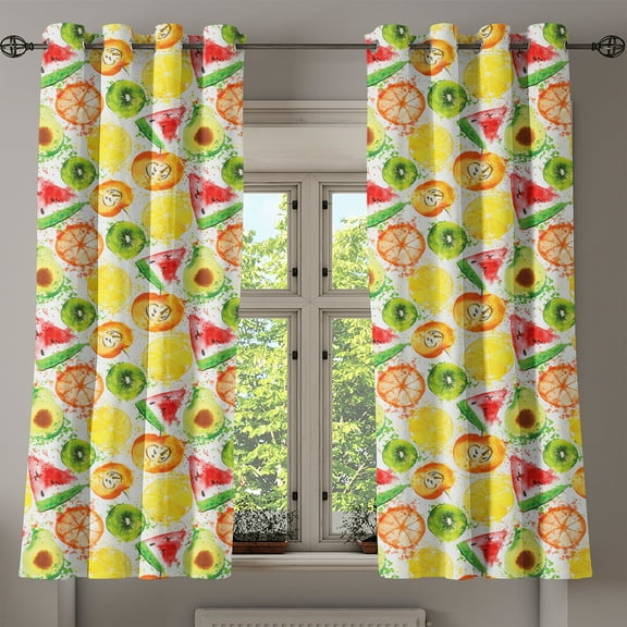 Ambesonne Fruits Grommet Curtain, Paintbrush Plants, 50" x 63", Yellow Orange Fern Green