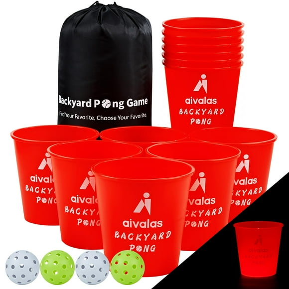 Set de juego Aivalas Yard Pong Toss con 12 baldes y pelotas luminosos