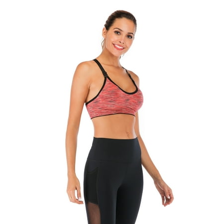 Women Medium Support and Removable Pad Tank Top Sports Bra for Exercise & Fitness  Light Red  XL