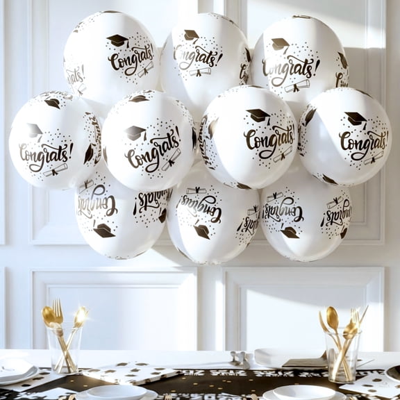 Congrats Balloons Garland, Black and White, 27 Pieces, Graduation by Way To Celebrate