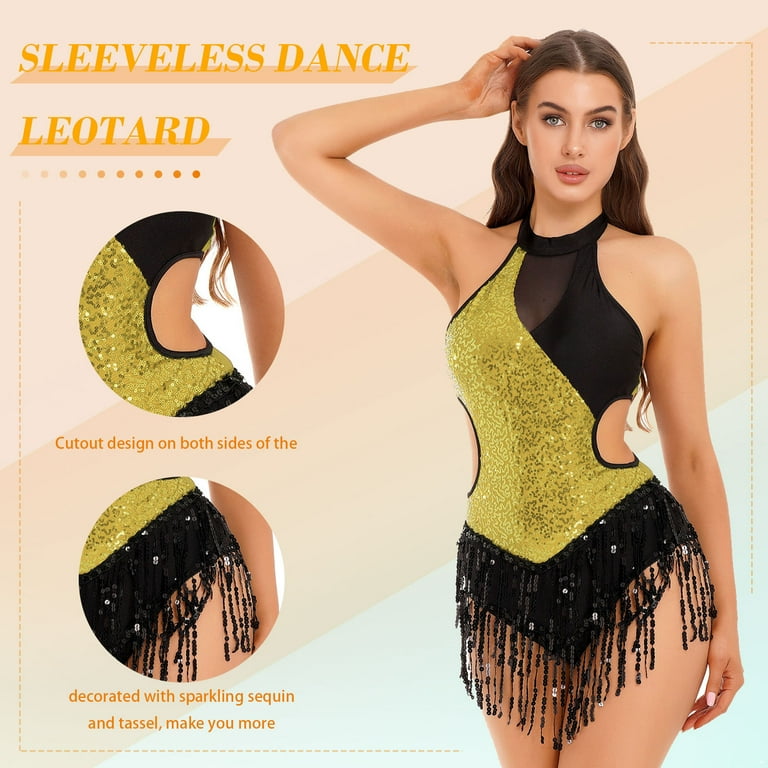 YIZYIF Womens Lyrical Dance Costume Halter Neck Sparkle