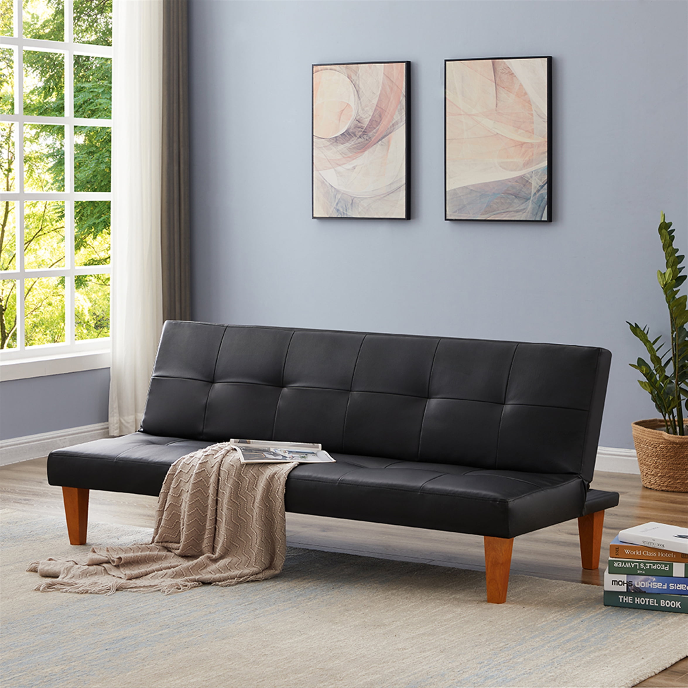 Leather Futon Couch Sleeper Sofa Loveseat Convertible Sectional Bed Chair Swede 