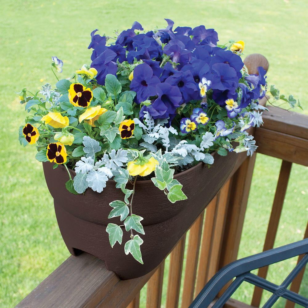 Bloomers Railing Planter with Drainage Holes – 24" Weatherproof Resin Planter – Brown