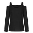 thumbnail image 4 of Lovskoo Long Sleeve Shirts for Women Cusal Round Neck Cold Shoulder Lightweight Sweatshirts Solid Color Pullover Tops Black, 4 of 5