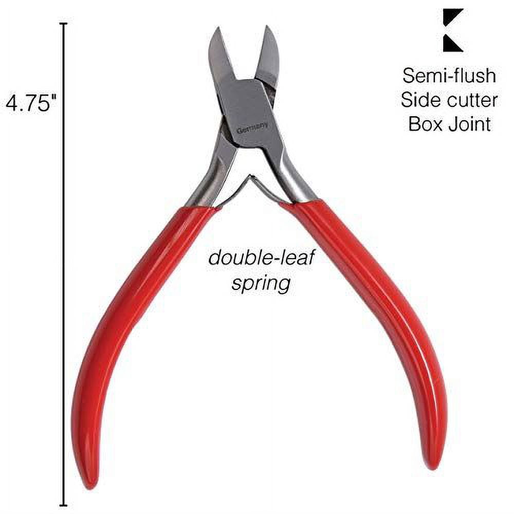 The Beadsmith Platinum Series German Semi-Flush Sidecutter, 4.75 inches (120mm) with Polished Steel Head, red PVC Comfort Grip Handle and Double-Leaf Spring, Tool for Jewelry Making