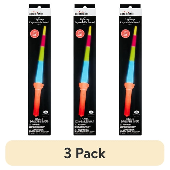 (3 pack) Multicolor Light-Up Expandable Sword, by Way To Celebrate