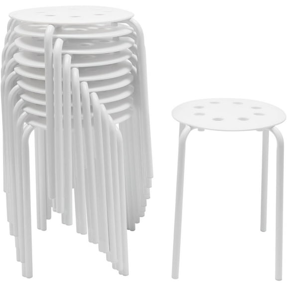 10 Pack Stacking Stools Set with Metal Frame 17 Inch Portable Classroom Stackable Plastic Stools Backless White Stool with Round Top for  Adults Children Students School Office Home Kitchen