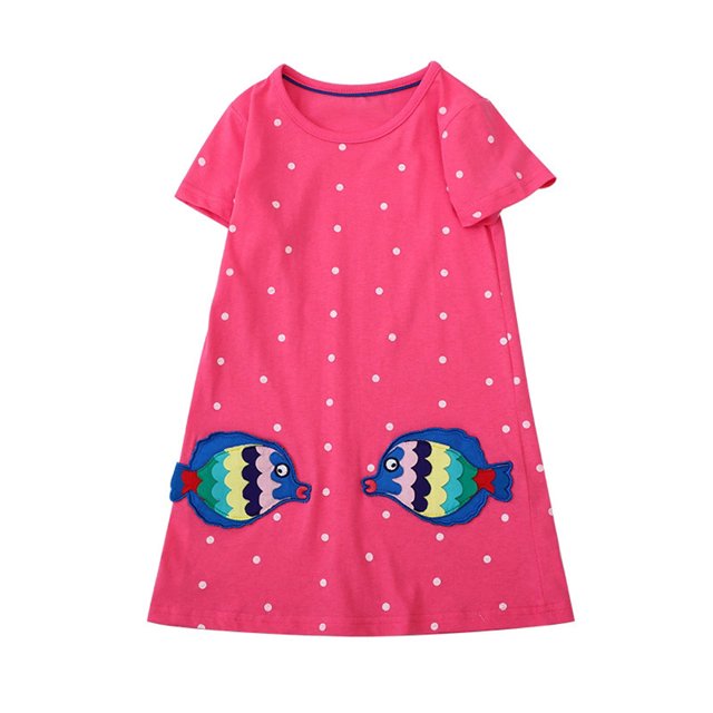 AJZIOJIRO Robe d'Été en Coton pour Bébé Fille 2-7 Ans Manches Courtes Décontractée Jupe Tutu de Fête pour Enfants