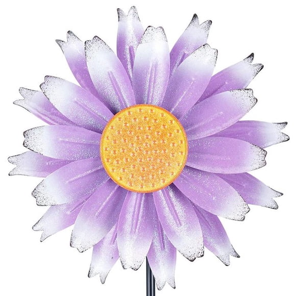 Kinetic 3D Wind Spinners Purple Flower with Stake Metal Windmill for Garden Patio