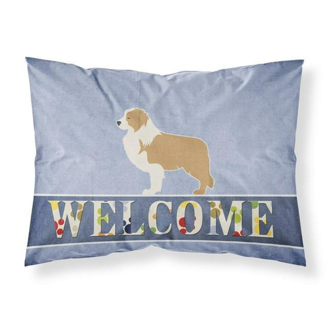 Carolines Treasures BB5526PILLOWCASE Red Border Collie Welcome Fabric Standard Pillowcase