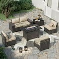 thumbnail image 1 of Kullavik Patio Furniture Sectional Sofa Set 7-Pieces PE Rattan Patio Conversation Set w/43in Gas Fire Pit Table, Outdoor Furniture with 55000 BTU Propane Fire Pit, Sand, 1 of 6