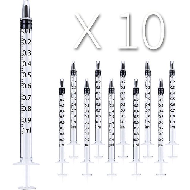 Paquete de 20 jeringas de plástico de 1 ml/cc, jeringas medidoras de líquidos, herramientas selladas individualmente con medición para laboratorios científicos, medición de líquidos, alimentación