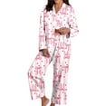 thumbnail image 3 of SJLDQY Valentines Women's Pajamas Set 2 Peice Pjs Set for Women Valentine's Day Bowknot Graphic Long Sleeve Pajama Tops Pants Soft Comfy Homewear Sleepwear Outfits, 3 of 7