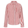 thumbnail image 5 of Alkepwun Long Sleeve Shirts for Women Oversized Button Down Collared Blouses with Pocket Casual Loose Striped Collared Office Tops Beach Vacation Outfit, 5 of 8