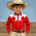 thumbnail image 2 of Boys Tshirts Western Casual Long Sleeve Print Shirt Button Up Top Girls' Tops Red 4-5 Years, 2 of 5