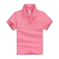 thumbnail image 2 of Boys Performance Polo Short Sleeve School Uniform | Solid Golf Collared Shirts Wrinkle Free Stretch Lightweight Cool Casual Athletic Outdoor Tops for Kids Size 5-14 Pink 110, 2 of 4