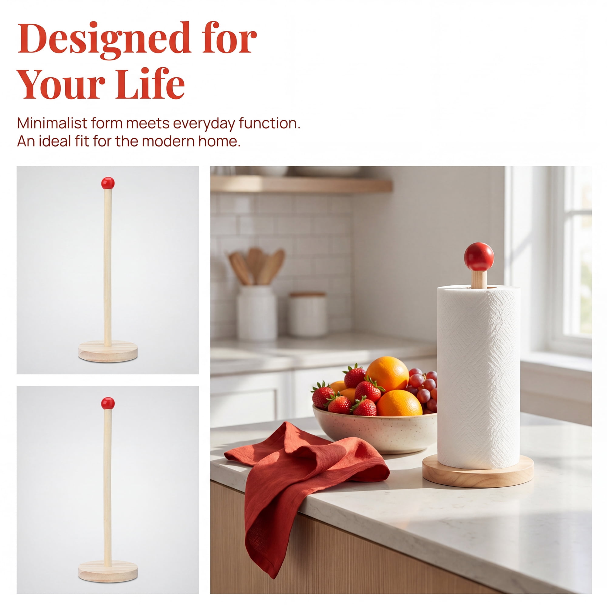 Unique Bargains Paper Towel Holder Wood Kitchen Decor for Bathroom Red 10.4x3.1inch