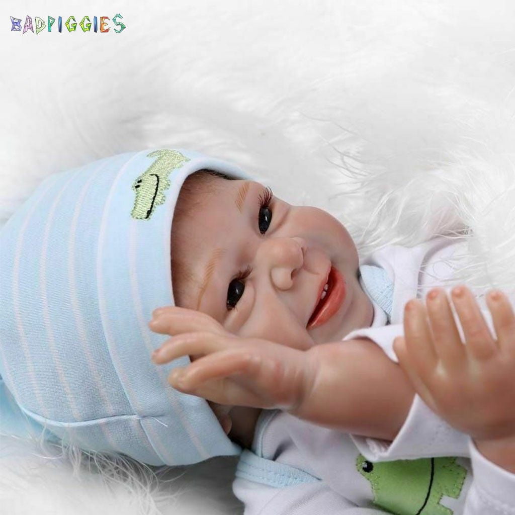 Reborn Silicone Boy Dolls Real Life Smiling Newborn Baby Doll Soft Body Toys 22" 