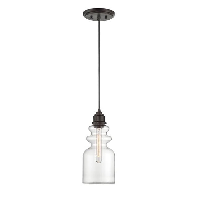 Meridian M70018ORB 1 Light Mini Pendant - Clear Glass Shade with Oil Rubbed Bronze