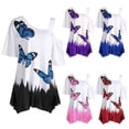 thumbnail image 1 of Farfi Tamaño de las mujeres de la mariposa de la mariposa de la mariposa de la mariposa del hombro frío de la manga corta túnica TOP TOP PURPLE Farfi Camiseta de manga corta, 1 of 2