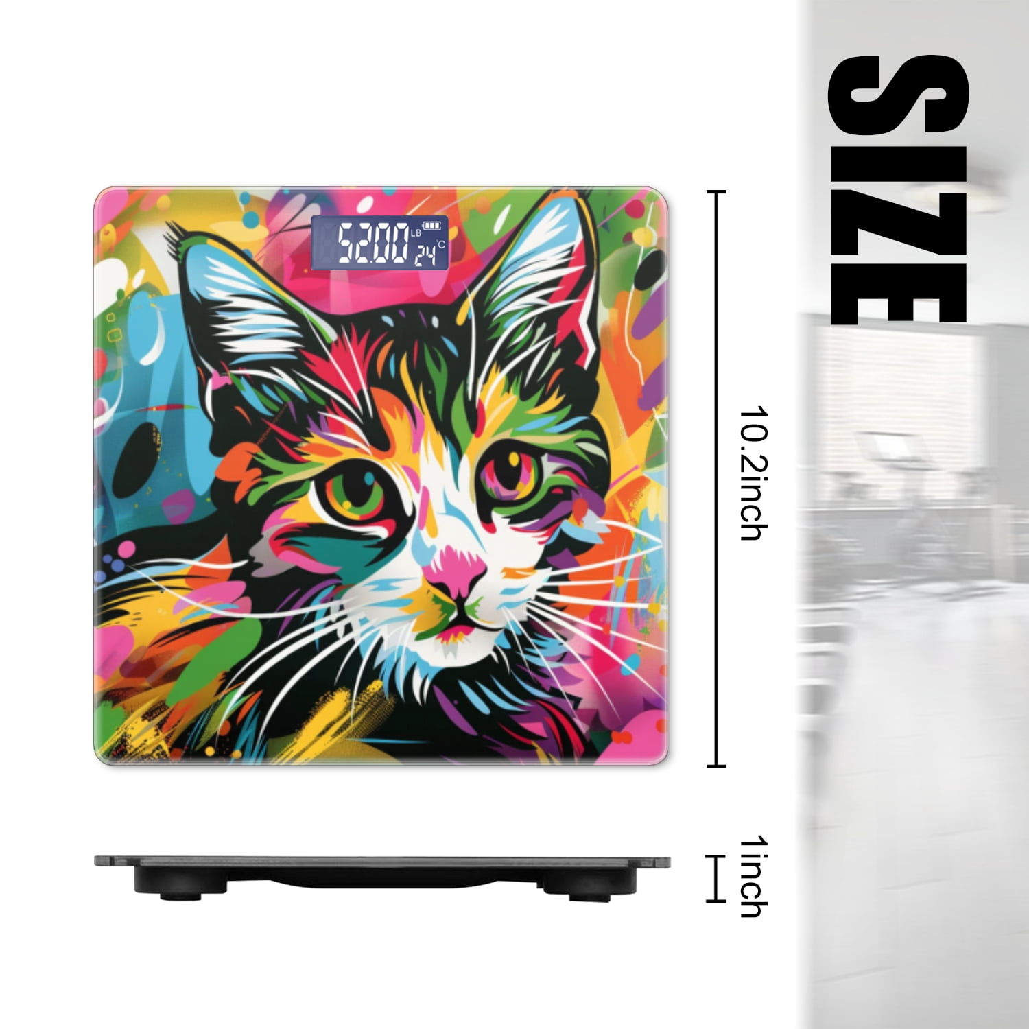 High Precision Body Weight Scale Smart Bathroom Scales with Large LCD Display(400lbs),Decorative for Bedroom-Colorful Cat In The Style Of Street Art