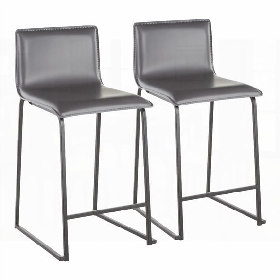 Modern 26" Black Metal & Grey Faux Leather Counter Stools Set of 2 - Kitchen & Dining