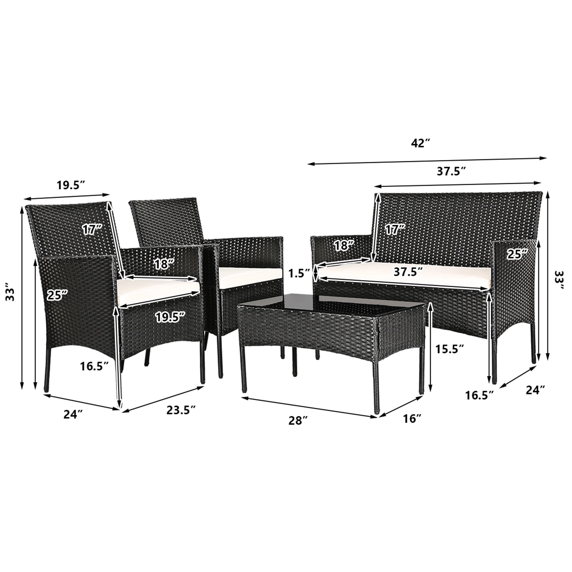 Gymax Fashion 4PCS Outdoor Furniture Set Patio Rattan Conversation Set w/ Beige Cushion