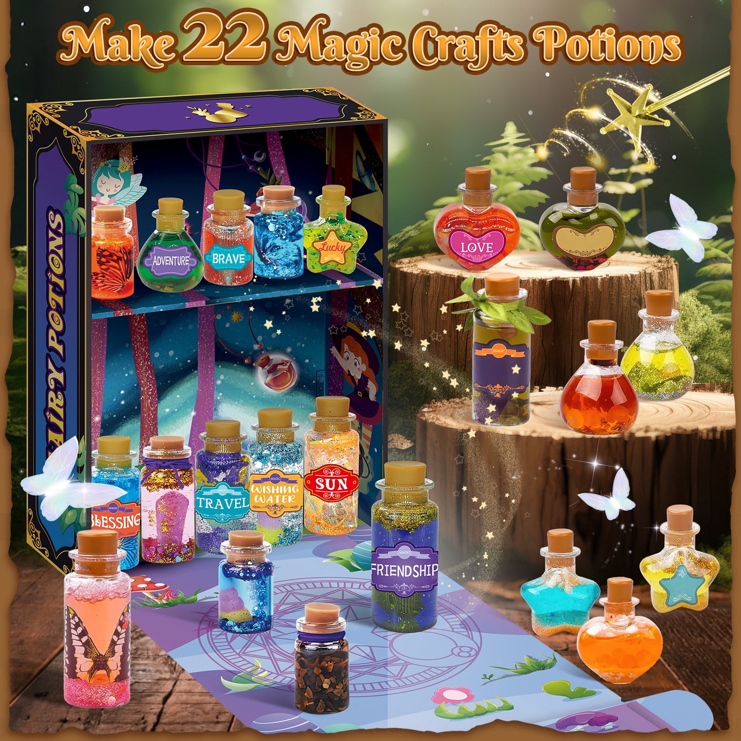 Huge Wave Fairy Magic Potion Kits for Girls, DIY Magic Mix Potion Making Kit, 22 Bottles Craft Creative Toy for Kids Aged 6-12 Christmas Birthday Gifts