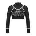 thumbnail image 1 of CHICTRY Girls Cheerleading Cropped Tops Shiny Rhinestone Contrast Color Long Sleeve Mock Neck Gymnastic Dance Tee Black 6, 1 of 5