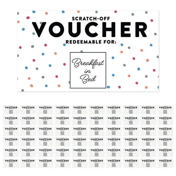 Koyal Wholesale 60 Pre-Printed DIY Scratch-Off Vouchers Couples Date Cards, Rainbow Polka Dots, Valentine's Day Coupons