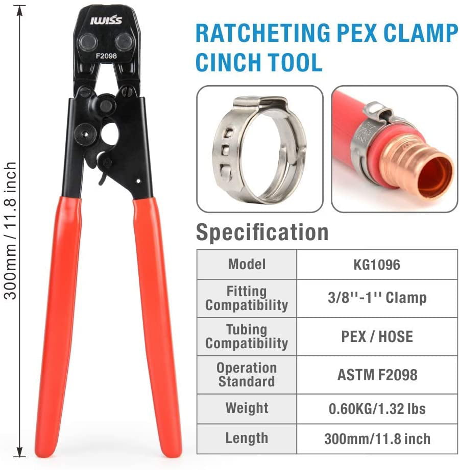 HSN Heavy Duty PEX Ratchet Clamp Cinch Crimp Crimper Tool Sizes from 3/8" to 1" 