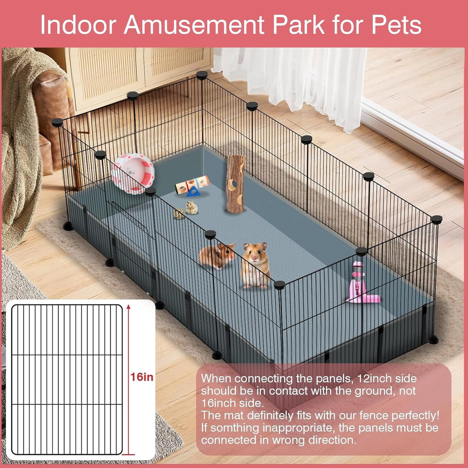 12 Panels Small Animal Playpen with Waterproof Mat, Portable Metal Wire Yard Fence for Guinea Pigs, Puppies,