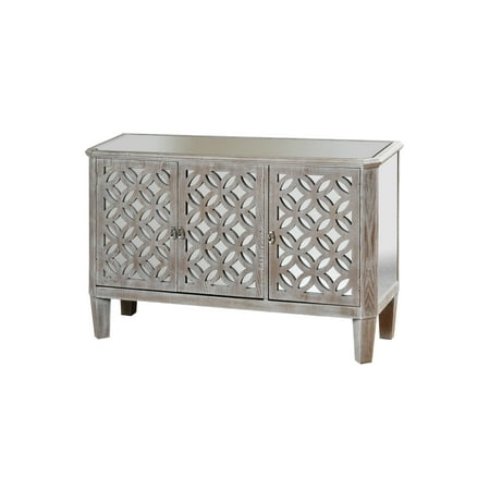 3 Door Mirrored Filigree Dresser - Driftwood Gray Finish