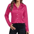 thumbnail image 4 of Frostluinai Womens Satin Button Down Shirt Casual Dressy Long Sleeve Tops V Neck Loose Blouse Solid Business Work Tunic Shirts Gifts, 4 of 9