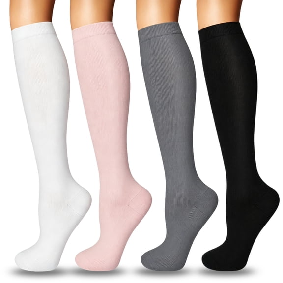 4 Pairs Compression Socks, Support Socks for Men & Women, Ideal for Running, Travel, Nurses & Athletics, L/XL