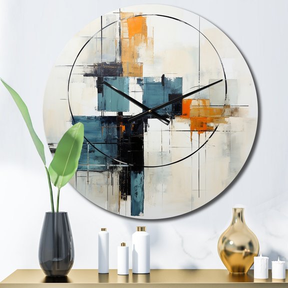 Designart "Beige Minimalist Collage VI" Abstract Collages Oversized Wall Clock