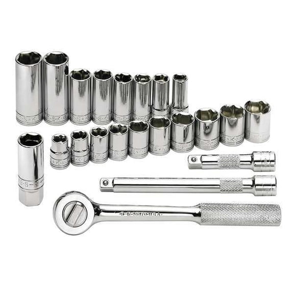 SK Tools USA 22 Piece, 3/8" Drive, 6 Point, Standard & Deep Metric Chrome Socket Set