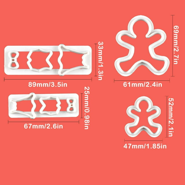 4 Pieces Biscuit Shape Die Mold Cake Candy Pieces Xmas Pattern Embossing Slicer Christmas Festival DIY Crafts Pressing Bar Wedding Kitchen Decorating Tools