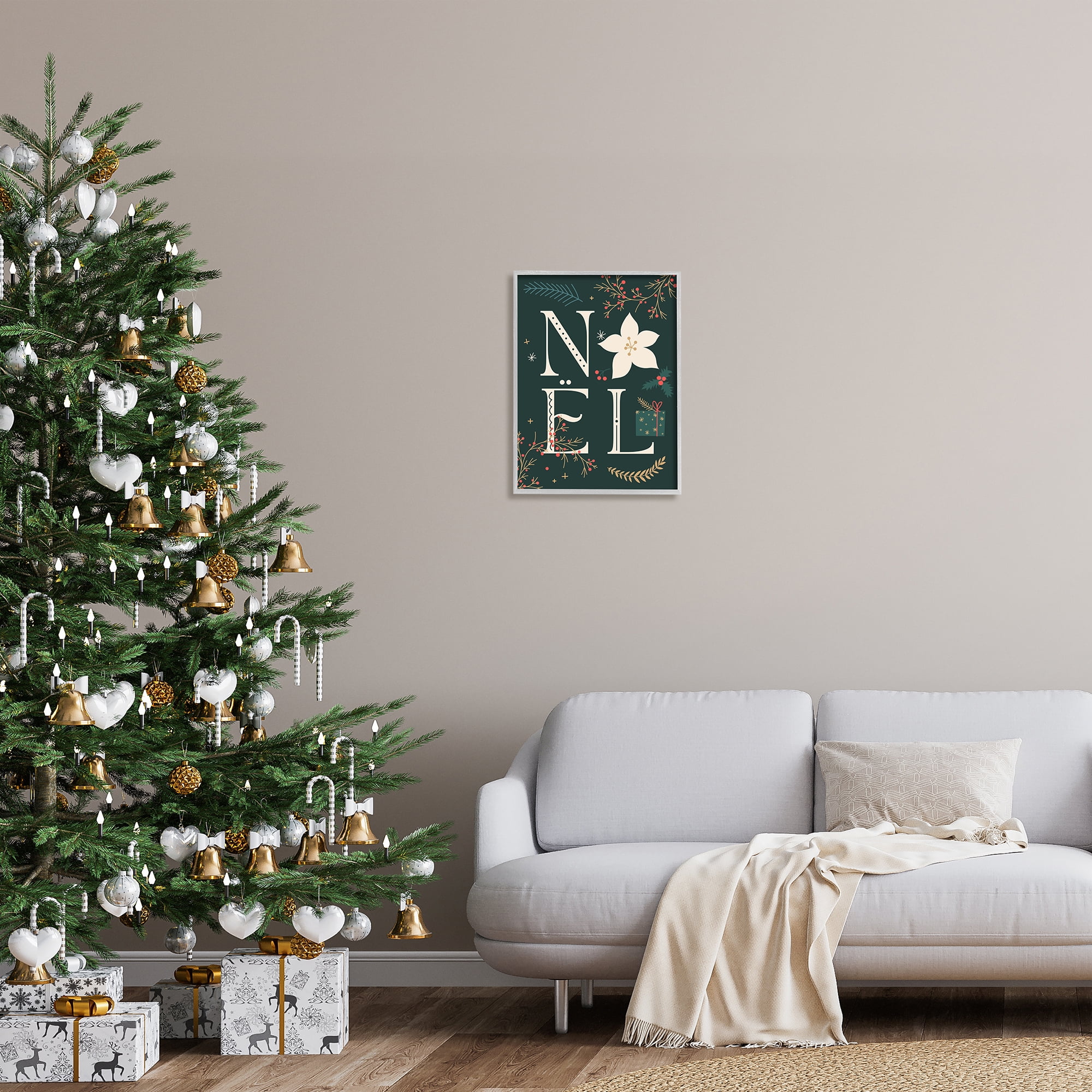Stupell Industries Noel with Christmas Bloom Holiday Painting Gray Framed Art Print Wall Art, 16 x 20