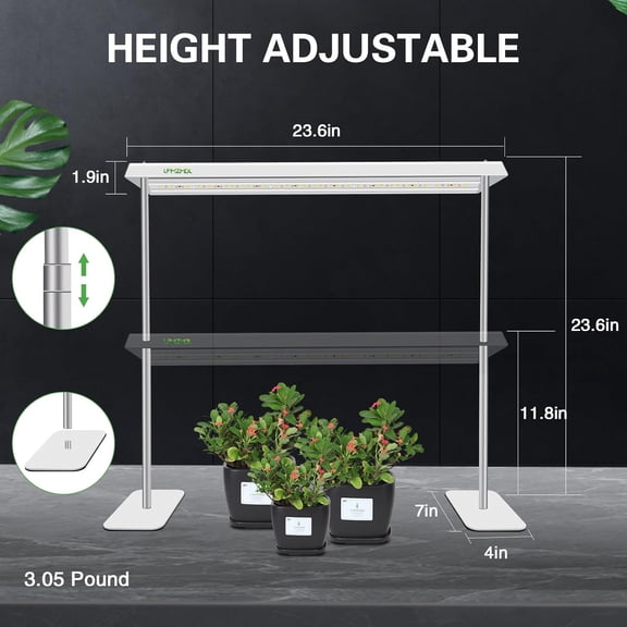 LED Grow Lights for Seed Starting with Stand, 2ft 60W Full Seedling Lights Grow Lights for Indoor Plants, 4/8/12H Timer and 10 Dimming Levels, Height Adjustable and Energy Efficient